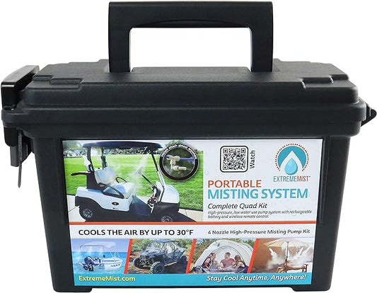 EXTREMEMIST Portable Misting System - 4 Mist Nozzles | Easy to Setup | 16 ft. Mist Line for Outdoor Patios, Golf Carts, Greenhouses, Canopy, Decks & More - Cools The air up to 30°F (17°C)! ExtremeMist