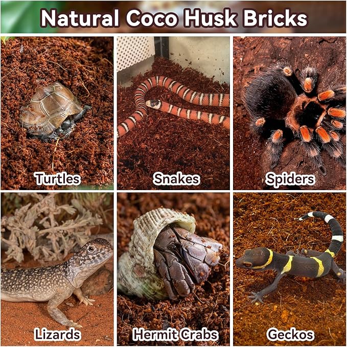Legigo 8 Pack Compressed Coconut Fiber Substrate - 100% Organic Coconut Fiber Brick Bedding for Reptiles, Natural Coco Husk Substrate Terrarium Bedding for Snake, Hermit Crabs, Frogs, Tortoise, Gecko Legigo