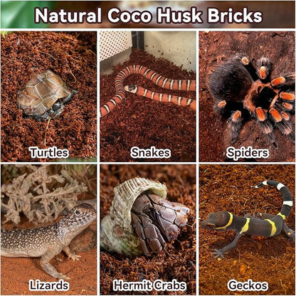 Legigo 8 Pack Compressed Coconut Fiber Substrate - 100% Organic Coconut Fiber Brick Bedding for Reptiles, Natural Coco Husk Substrate Terrarium Bedding for Snake, Hermit Crabs, Frogs, Tortoise, Gecko Legigo