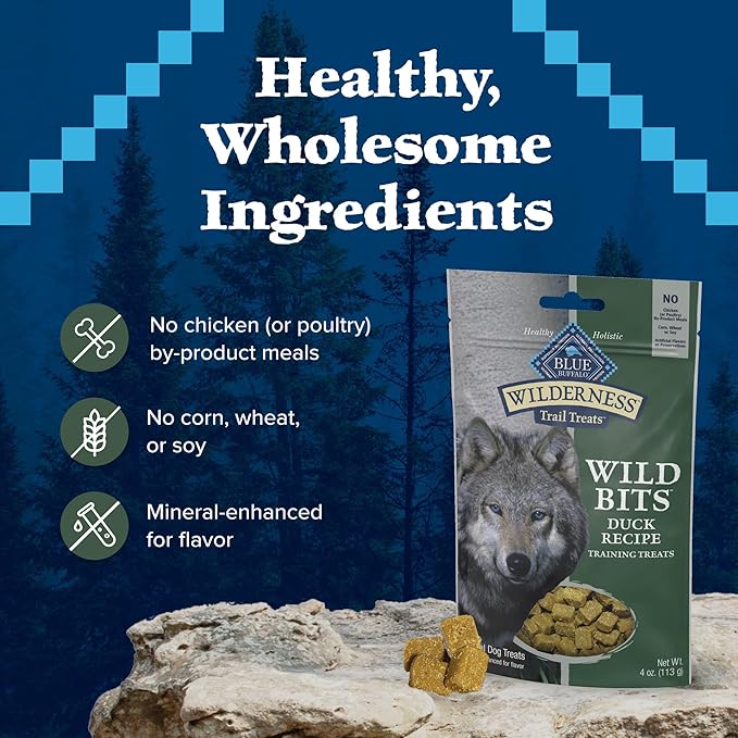Blue Buffalo Wilderness Wild Bits Soft & Chewy Training Treats for Dogs, Grain-Free, Duck Recipe, 4-oz. Bag - PAWPICO