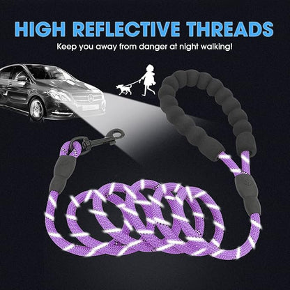 BAAPET 2/4/5/6 FT Dog Leash with Comfortable Padded Handle and Highly Reflective Threads for Small Medium and Large Dogs (5FT-1/3'', Purple) BAAPET