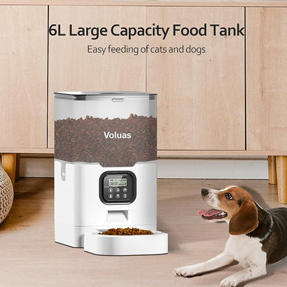 VOLUAS Automatic Cat Feeders - Pet Food Dispenser for Dry Food, Timed Cat Feeder with Desiccant Bag, Programmable Portion Size Control 4 Meals Per Day, 10s Voice Recorder - PAWPICO
