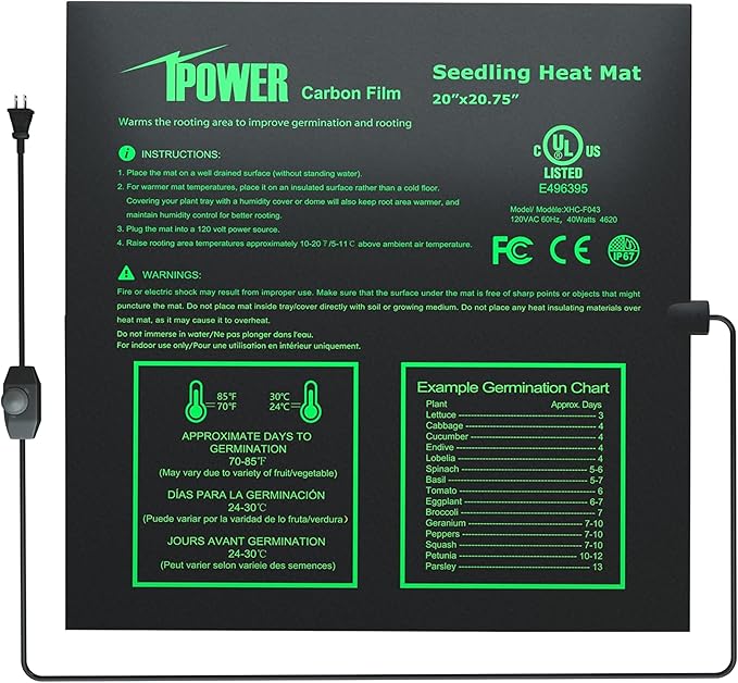 iPower 20"x20.75" Seeding Heat Mat, Adjustable Temperature Waterproof Durable Germination Station, Hydroponic Heating Pad for Indoor Gardening iPower