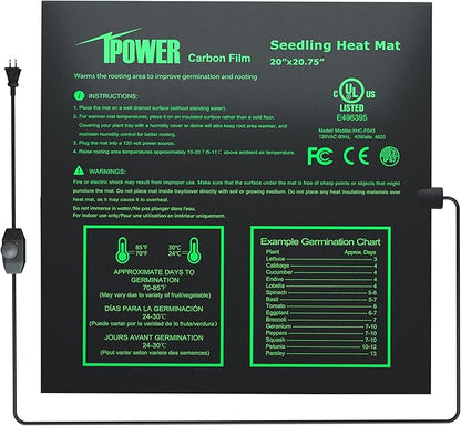 iPower 20"x20.75" Seeding Heat Mat, Adjustable Temperature Waterproof Durable Germination Station, Hydroponic Heating Pad for Indoor Gardening iPower