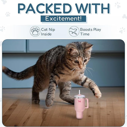 Kitty Cup Tumbler Cat Toy – Cute Cat Toy with Catnip, Crinkle Cat Toys for Cat Birthdays or Christmas, Funny Cat Toys for Kittens (Pink Peach Dust) - PAWPICO