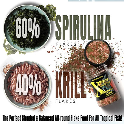 Xtreme Community Crave Flake - Krill & Spirulina Blend for Vibrant Colors, Immune Support and Digestive Health, Tropical & Freshwater Fish Nutrition – Premium Community Aquarium Food (1oz) XtremeAquaticFoods