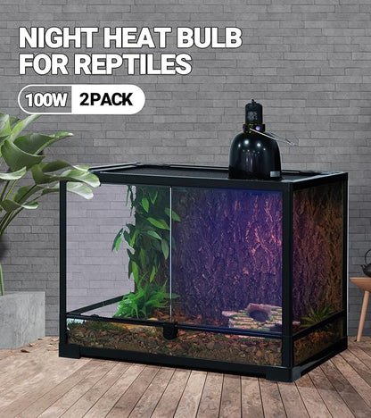 REPTI ZOO 2Pack Reptile Heat Lamp 100W Reptile Night Heat Bulb Night Heat Lamp Without UVA for Turtle Bearded Dragon Gecko Lizard and Snake E26/E27 Purple REPTIZOO