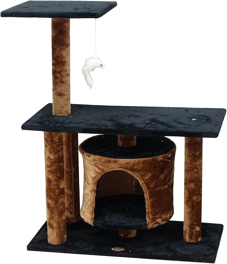 Go Pet Club Everyday Value 38in Cat Tree Kitty Scratcher Tower Kitten Condo House Furniture with Hanging Toy for Indoor Cats, Brown/Black - PAWPICO
