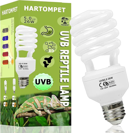5.0 UVB Reptile Light 26W, Compact Tropical & Sub-Tropical Lamp，Coil UVB Bulbs, UVA Fluorescent Bulbs for Amphibians, Chameleons, Iguanas & Turtles, Small Pets, Reptile Tank Lighting HARTOMPET