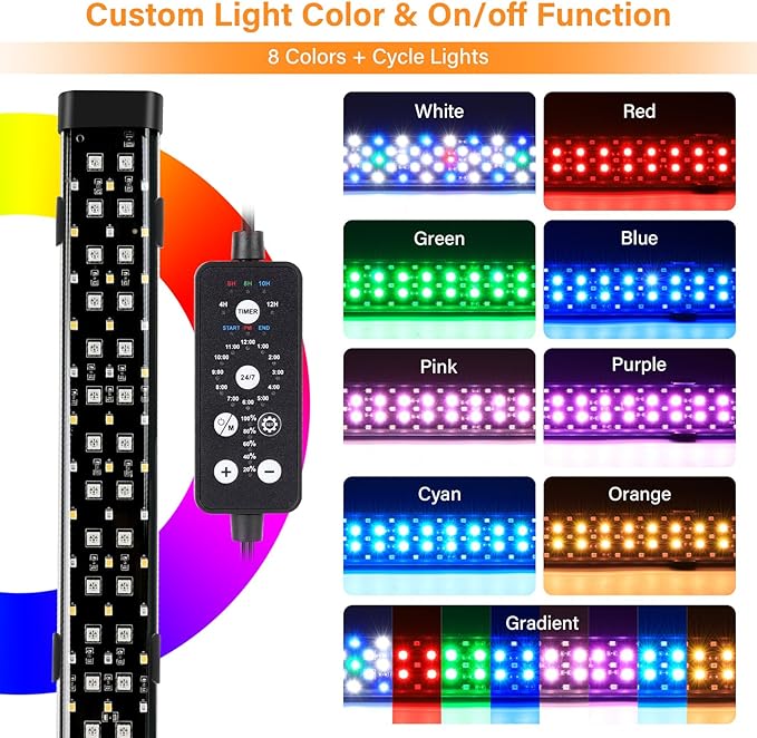 hygger Submersible LED Aquarium Light, 24W 26.8 in 24/7 Mode Fish Tank Light with 5 Rows Beads, with Timer 9 Colors and Adjustable Brightness, Full Spectrum IP68 Waterproof Light for Fish Tank 28-54in hygger