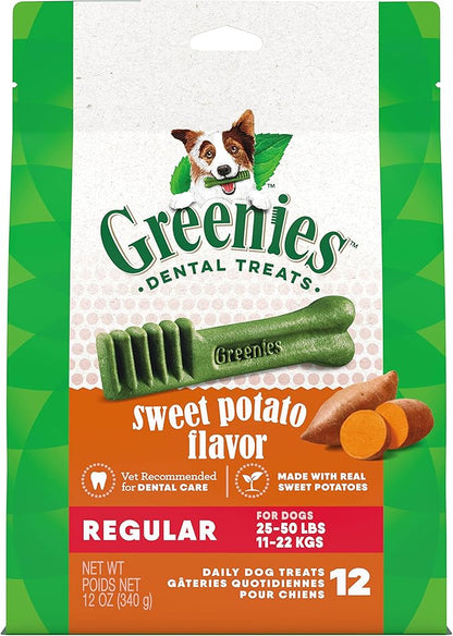 Greenies Regular Natural Dog Dental Treats, Sweet Potato Flavor, 12 oz. Pack (12 Treats) - PAWPICO