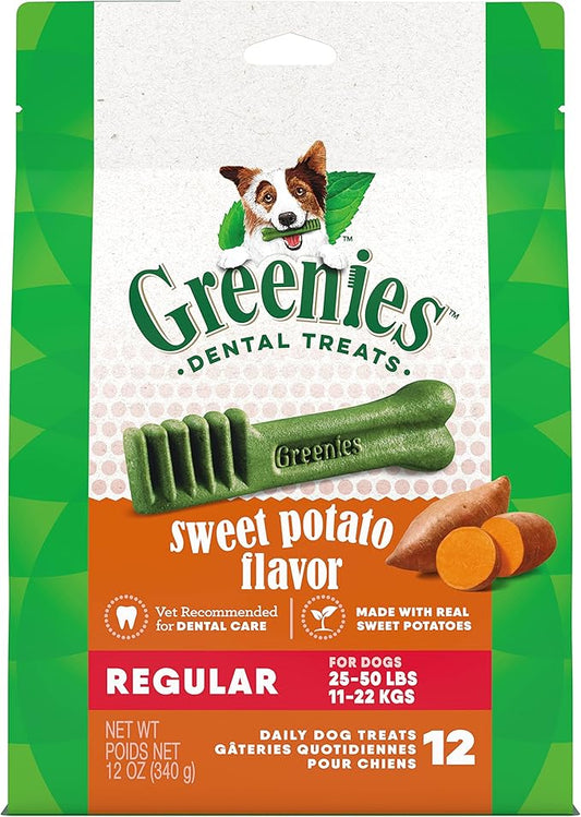 Greenies Regular Natural Dog Dental Treats, Sweet Potato Flavor, 12 oz. Pack (12 Treats) - PAWPICO