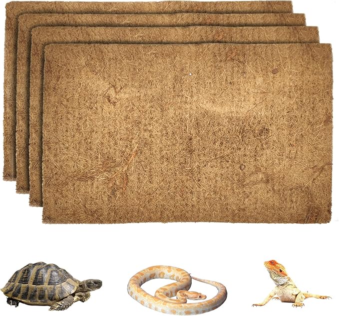 Hamiledyi Reptile Carpet Natural Coconut Fiber Tortoise Carpet Mat for Pet Terrarium Liner Reptile Supplies for Lizard Snake Chamelon Turtle Bedding Bunny Rabbit Mat (4 pcs) Hamiledyi
