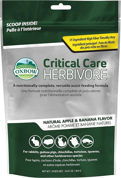 Oxbow Critical Care Herbivore - Nutritionally Complete Feeding Assist Formula for Small Animals & Pets - Critical Care Herbivore Apple-Banana (454g) OxbowAnimalHealth