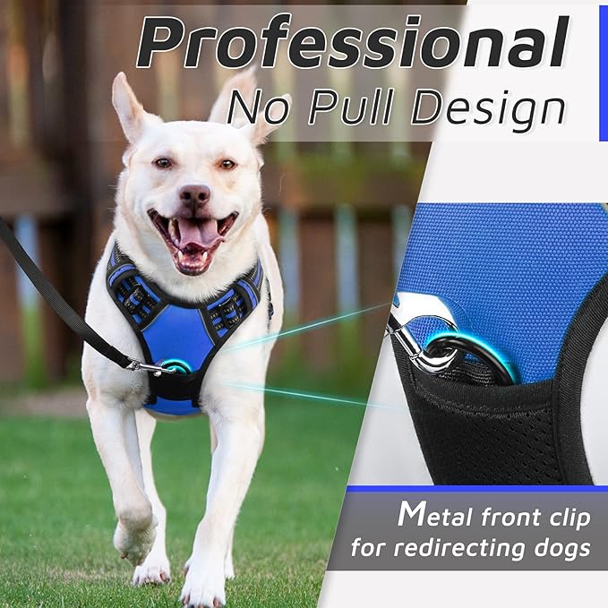 Eagloo Dog Harness Large Breed, No Pull Service Vest with Reflective Strips and Control Handle, Adjustable and Comfortable for Easy Walking, No Choke Pet Harness with 2 Metal Rings, Blue, XL GoExplorewithEagloo