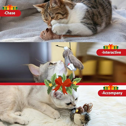 Gigwi Interactive Cat Toy Set, Squeaky Cat Feather Toys for Indoor Cats, 3PCS Cat Plush Toy Pack Including Mouse Hunt Cat Toy, Cat Chase Bird Toy, Cat Chirping Cricket Toy - PAWPICO