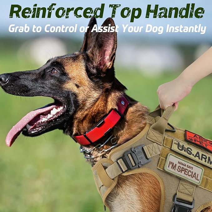 rabbitgoo Tactical Dog Harness for Large Dogs, Heavy Duty Dog Harness with Handle, No-Pull Service Dog Vest Large Breed, Adjustable Military Dog Vest Harness for Training Hunting Walking, Brown, M rabbitgoo