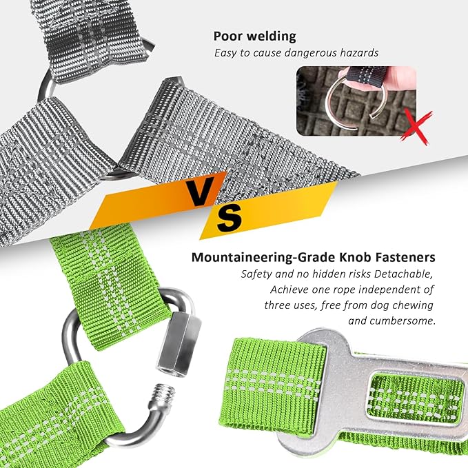 Removable Dog Seat Belt Harness for Car, 3 in 1 Pet Dog Car Seatbelt Leash, Retractable Restraint Secures to Vehicle Headrest & Adjustable Reflective Bungee Dog Seatbelt Tether, Green and Black - PAWPICO