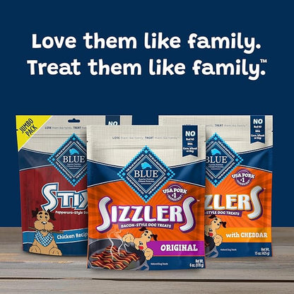 Blue Buffalo Sizzlers Natural Soft Dog Treats, Bacon-Style Soft-Moist Dog Treats with Real USA Pork, Original Flavor, 6-oz Bag - PAWPICO