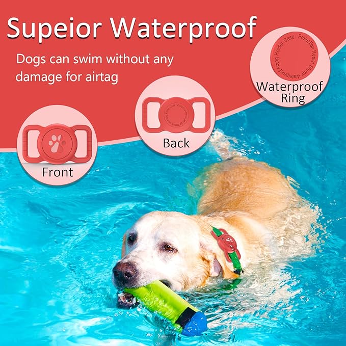 SANKALA Airtag Dog Collar Holder, [1 Pack] Waterproof Dog Airtag Holder, Silicone Full Body Covered Anti-Lost Protective Apple Air Tag Holder for Pet Collar - Fits All Width Collars, Red SANKALA