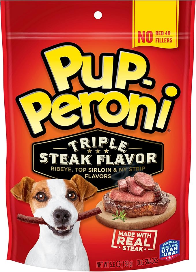 Pup-Peroni Dog Treats, Triple Steak Flavor, 5.6 Ounce (Pack of 8), Ribeye, Top Sirloin, NY Strip Flavors - PAWPICO