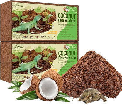 Riare 2 Pack Natural Coconut Fiber Substrate for Reptile- Premium Compressed Coconut Husk Terrarium Bedding for Reptile, Tortoise, Frogs, Snakes Hermit Crabs, Burrowing Animals Riare