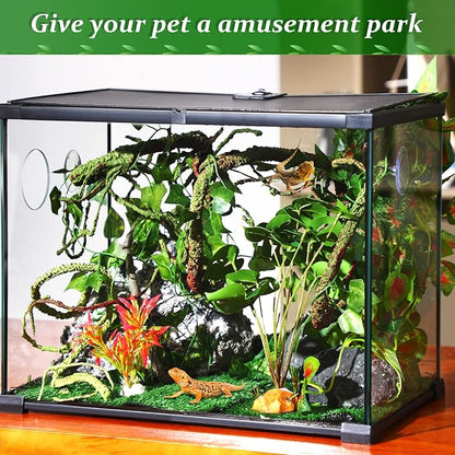 9 Pieces Reptile Jungle Vines Decor Set Include Bendable Flexible Climbing Plastic Plants with Suction Cups Tank Accessories Habitat Decor for Gecko, Snake, Hermit Crab Luinabio