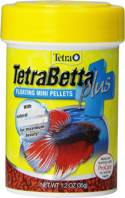 TetraBetta PLUS Floating Mini Pellets, Fish Food With Natural Color Enhancer, 1.2 ounces Tetra