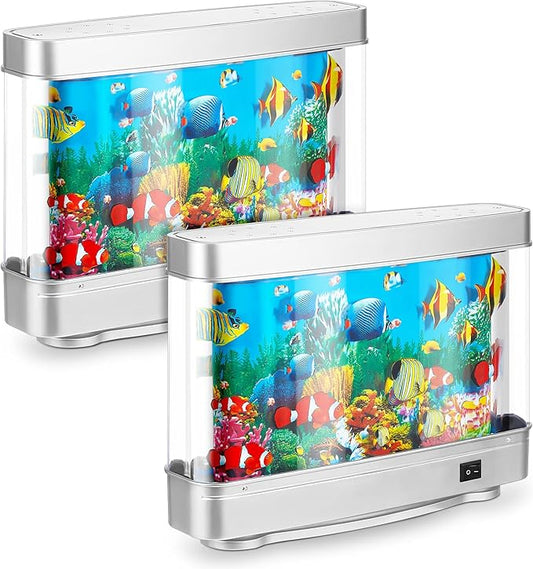 2 Pcs Artificial Aquarium with Moving Fish Fake Fish Tank Lamp Decorative Tropical Fake Fish Aquarium Lamp Moving Sensory Fish Aquarium Light Ocean in Motion, 12 Inch (Modern Style) Baquler