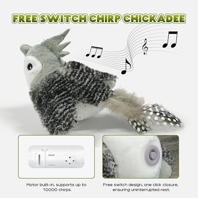 LEWISER Cat Toys Chirp Chickadee, Interactive Cat Feather Toys, Retractable Cat Teaser Toy, Hanging Toys for Indoor Cats Exercise, Kitten Kitty Fun Mental Physical Toys, Grey (1 Pack) - PAWPICO