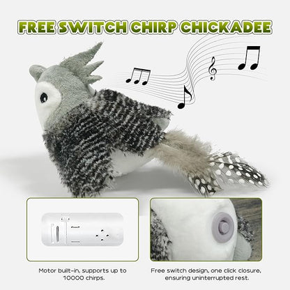 LEWISER Cat Toys Chirp Chickadee, Interactive Cat Feather Toys, Retractable Cat Teaser Toy, Hanging Toys for Indoor Cats Exercise, Kitten Kitty Fun Mental Physical Toys, Grey (1 Pack) - PAWPICO