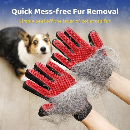 Upgrade Version Pet Grooming Glove - Gentle Deshedding Brush Glove - Efficient Pet Hair Remover Mitt - Enhanced Five Finger Design - Perfect for Dog & Cat with Long & Short Fur - 1 Pair - PAWPICO