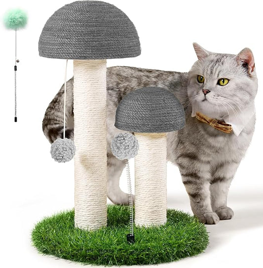 Odoland Cat Scratching Post Mushroom Natural Sisal Board Scratcher for Kitten Health and Good Behavior, Furniture Scratch Deterrent Accessories for Cats and Kitten Hrey - PAWPICO