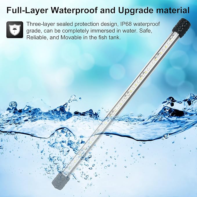 VARMHUS Submersible LED Aquarium Light,Fish Tank Light with Timer Auto On/Off Dimming Function,3 Light Modes Dimmable&4-Color LED,10 Brightness Levels Optional&3 Levels of timed Loop 18LEDS-7.5'' VARMHUS