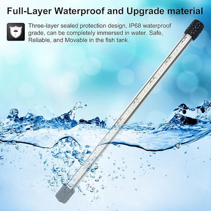 VARMHUS Submersible LED Aquarium Light,Fish Tank Light with Timer Auto On/Off Dimming Function,3 Light Modes Dimmable&4-Color LED,10 Brightness Levels Optional&3 Levels of timed Loop 18LEDS-7.5'' VARMHUS