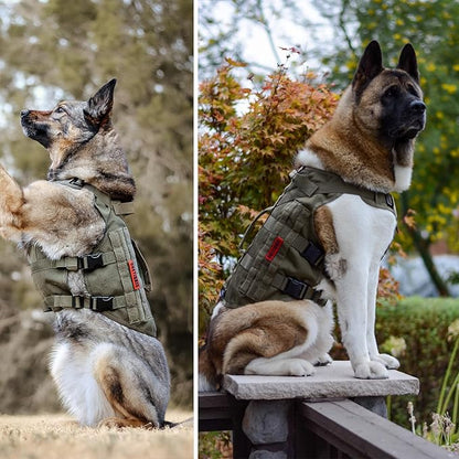 OneTigris No Pull Tactical Dog Harness for Medium Dog, Aire Mesh Service Dog Harness Breathable Military Dog Molle Vests with Handles, Service Dog Vest Harness for Walking Hiking Training Green OneTigris
