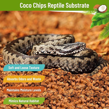 Riare 2 Pack Natural Coconut Chip Substrate for Reptiles- Compressed Coconut Husk Reptiles Bedding, Coco Husk Chip Terrarium Substrate for Snakes, Tortoises, Ball Python, Frogs, Bearded Dragon, Lizard Riare