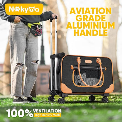 Large Cat Carrier with Wheels, Rolling Cat Carrier, 24.5"x 13.8"x 15.4" Pet Carrier with Wheels for Large Cats Small Dogs up to 38 LBS, Ideal for Travel, Walking and Camping(NOT for TSA) - PAWPICO