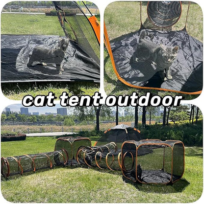 Catio Outdoor Cat Enclosures for Indoor Cats, 2-in-1 Outside Large Playground Include Portable Cat Tent and Tunnel, for Cats and Other Pets - PAWPICO