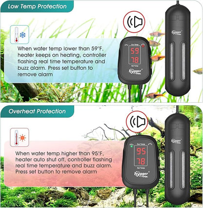 hygger 1000W Submersible Aquarium Heater with Digital Controller, Auto Shut Off Fish Tank Heater for 159-317 Gallon Freshwater/Saltwater Reef Tank hygger