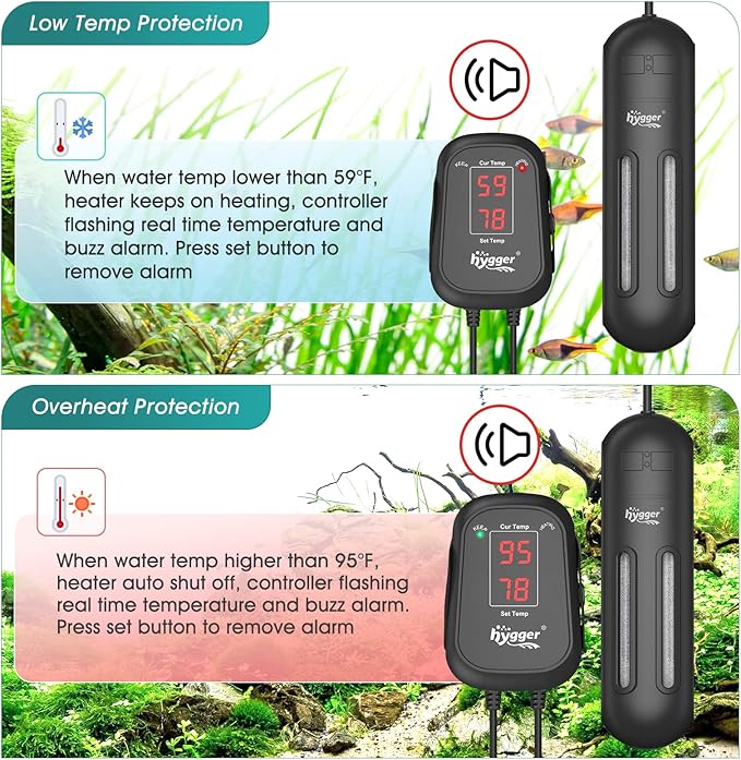 hygger 800W Submersible Aquarium Heater with Digital Controller, Auto Shut Off Fish Tank Heater for 106-211 Gallon Freshwater/Saltwater Reef Tank hygger