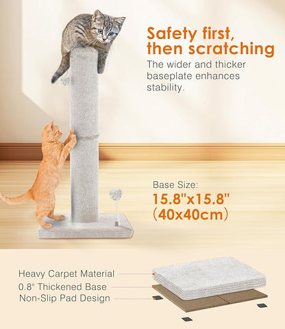 Carpet Craft Cat Scratching Post Heavy Duty for Indoor Large Cats and Adult Cats,Tall and Thicked Cat Scratch Post,Carpet Cat Tree Tower Scratcher with Interactivity Balls,Beige - PAWPICO