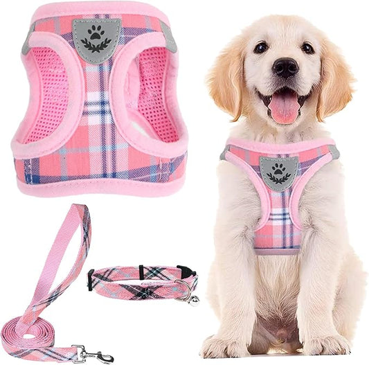 PUPTECK Adjustable Dog Harness Collar and Leash Set Step in No Pull Pet Harness for Small Medium Dogs Puppy and Cats Outdoor Walking Running, Soft Mesh Padded Reflective Vest Harnesses, Pink XS PUPTECK
