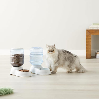 Amazon Basics Automatic Dog Cat Water Dispenser Gravity Feeder Set, Small, 6-Pound Food Capacity, 1-Gallon, Gray - PAWPICO