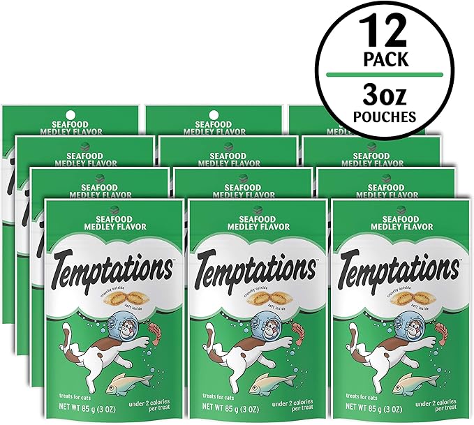 Temptations Classic Treats for Cats Seafood Medley Flavor 3 Ounces (Pack of 12) Temptations