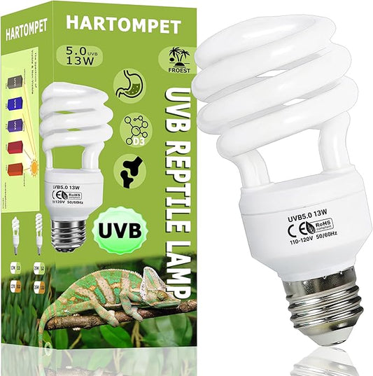 5.0 UVB Reptile Light 13W, Compact Tropical Lamp, Coil UVB Bulbs, UVA Fluorescent Bulbs for Chameleons, Lizard, Turtle, Ideal Lighting for Small Reptile Tanks，Amphibians Terrarium Habitat HARTOMPET