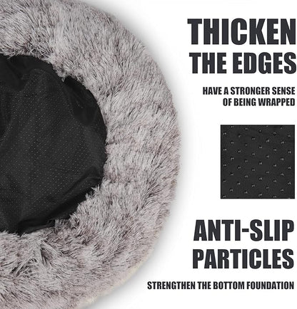 ShinHye Cat Bed Round Plush Fluffy Hooded Cat Bed Cave, Cozy for Indoor Cats or Small Dog beds, Soothing Pet Beds Doughnut Calm Anti-nxiety Dog Bed - Waterproof Bottom Washable (20×20inch, Coffee) - PAWPICO