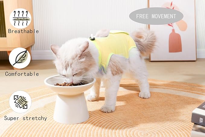 Cat Recovery Suit Female Kitten Cat Onesie for Cats After Surgery Female Spay Surgical Abdominal Wound Skin Diseases Cone Collar Soft Alternative Wear (Yellow, S) Acoutpet