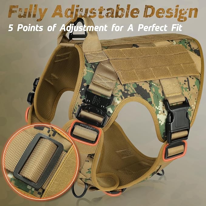 rabbitgoo Tactical Dog Harness for Large, Heavy Duty Pet Harness with Handle, No-Pull Service Vest Large Breed, Adjustable Military Dog Vest for Training Hunting Walking, Brown Camo, XL rabbitgoo