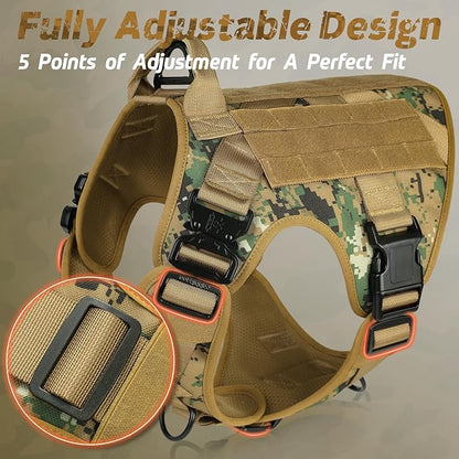 rabbitgoo Tactical Dog Harness for Large, Heavy Duty Pet Harness with Handle, No-Pull Service Vest Large Breed, Adjustable Military Dog Vest for Training Hunting Walking, Brown Camo, XL rabbitgoo